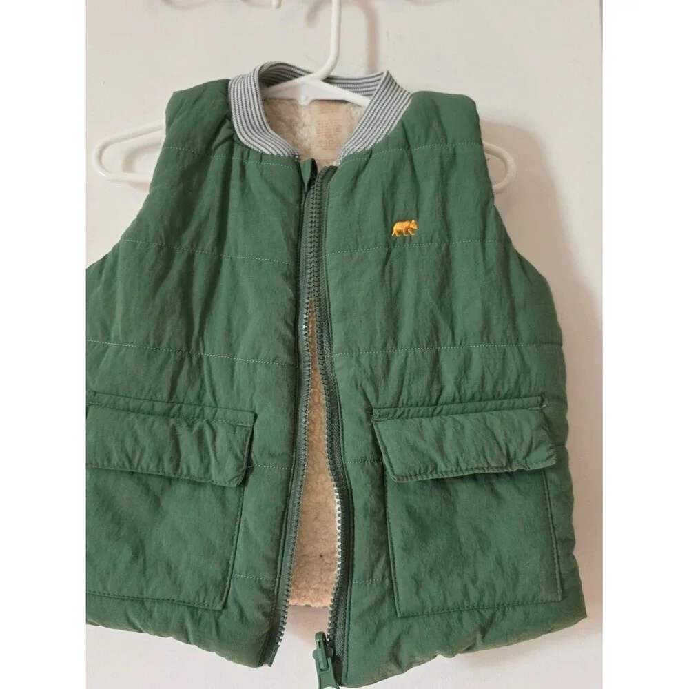 Green Quilted Kids Vest with Bear Patch BearPaw Brand